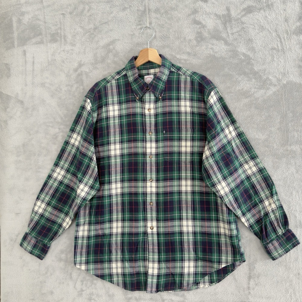 Brooks Brothers Shirt 346 Original Polo Mens Large Long Sleeve Green Plaid